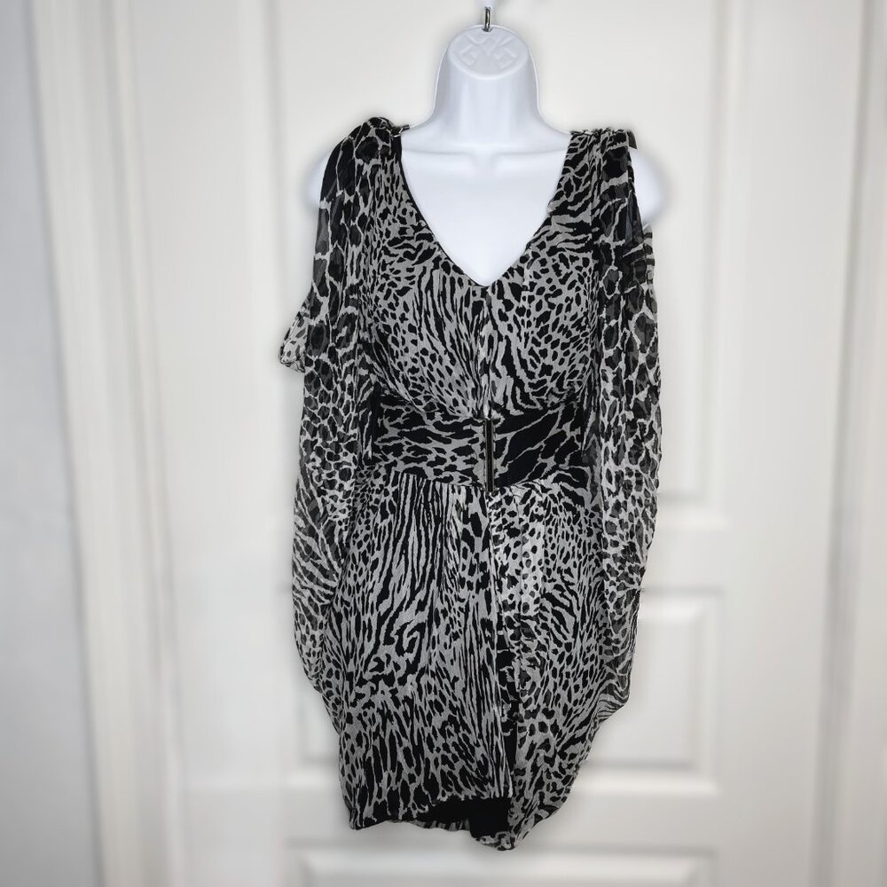 Marisa Kenson Paloma Dress Animal Print Belted Sheer Overlay Resort Glam Size 36